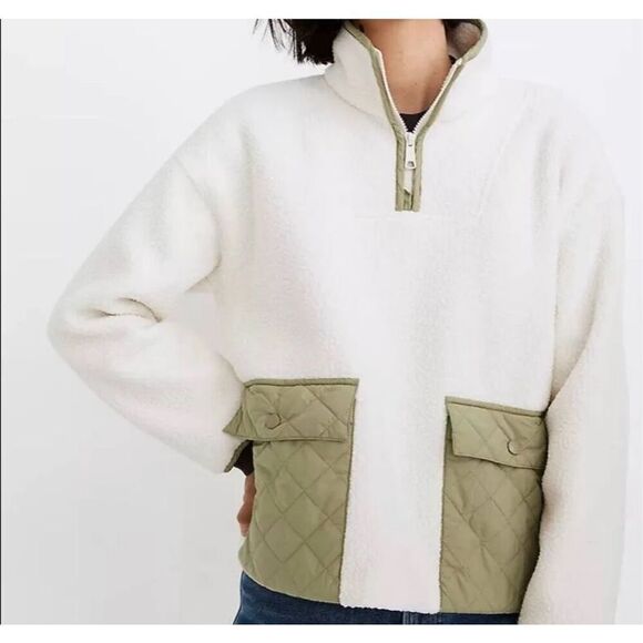 Madewell (Re)Sourced Cream Fleece Quilted Pocket Popover Jacket Small S - Picture 1 of 4
